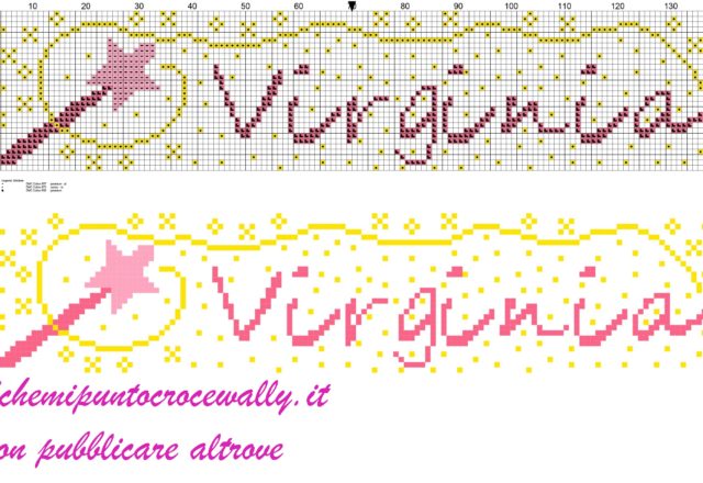 Virginia nome con bacchetta magica schema punto croce