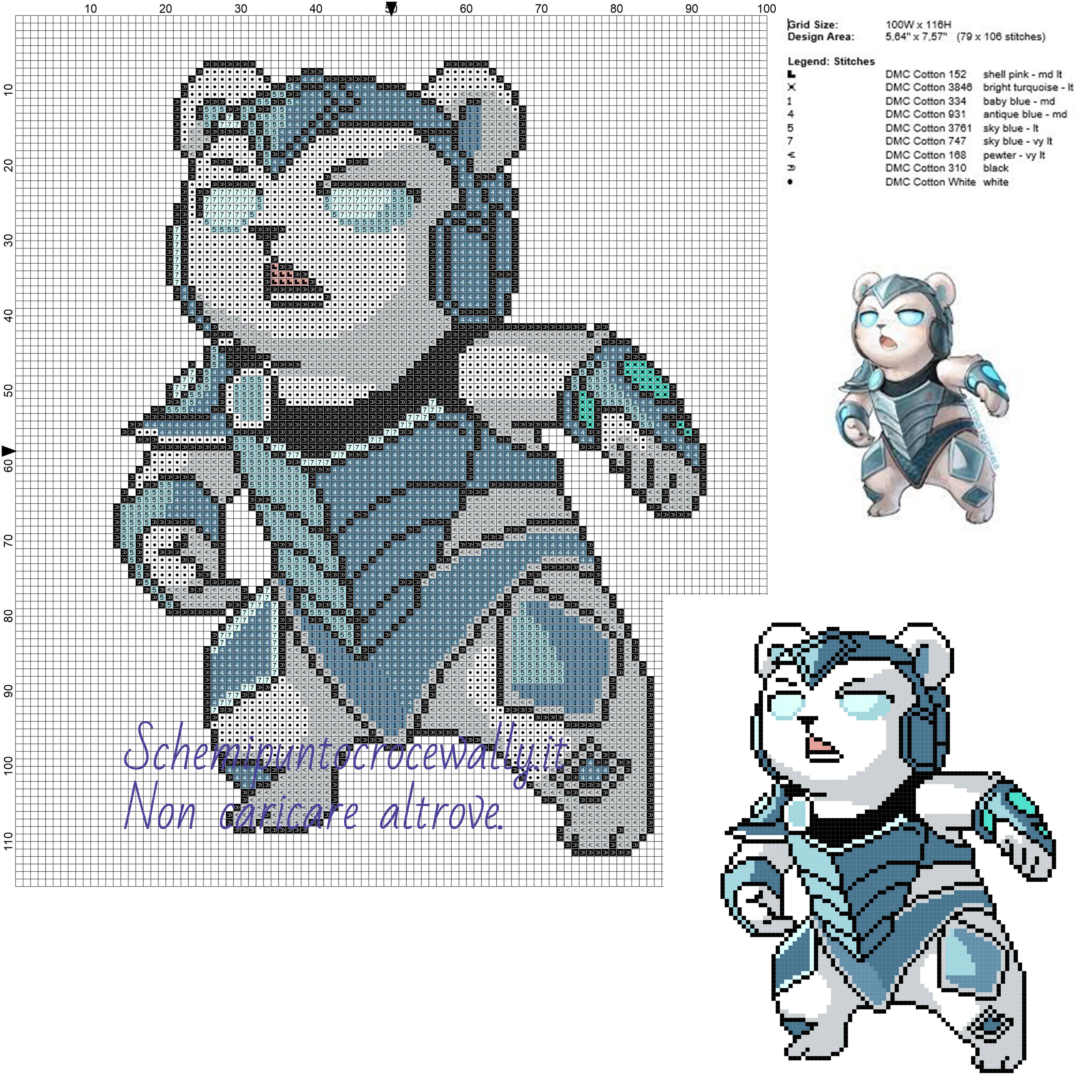 Volibear (League of Legends) schema punto croce 100x116 9 colori