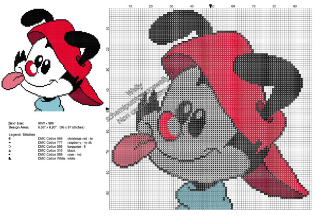 Wakko personaggio Animaniacs schema ricamo punto croce