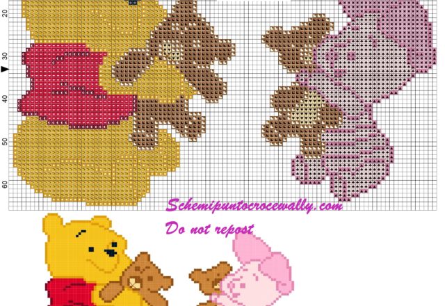 Winnie the Pooh e Pimpi con orsetti schema punto croce