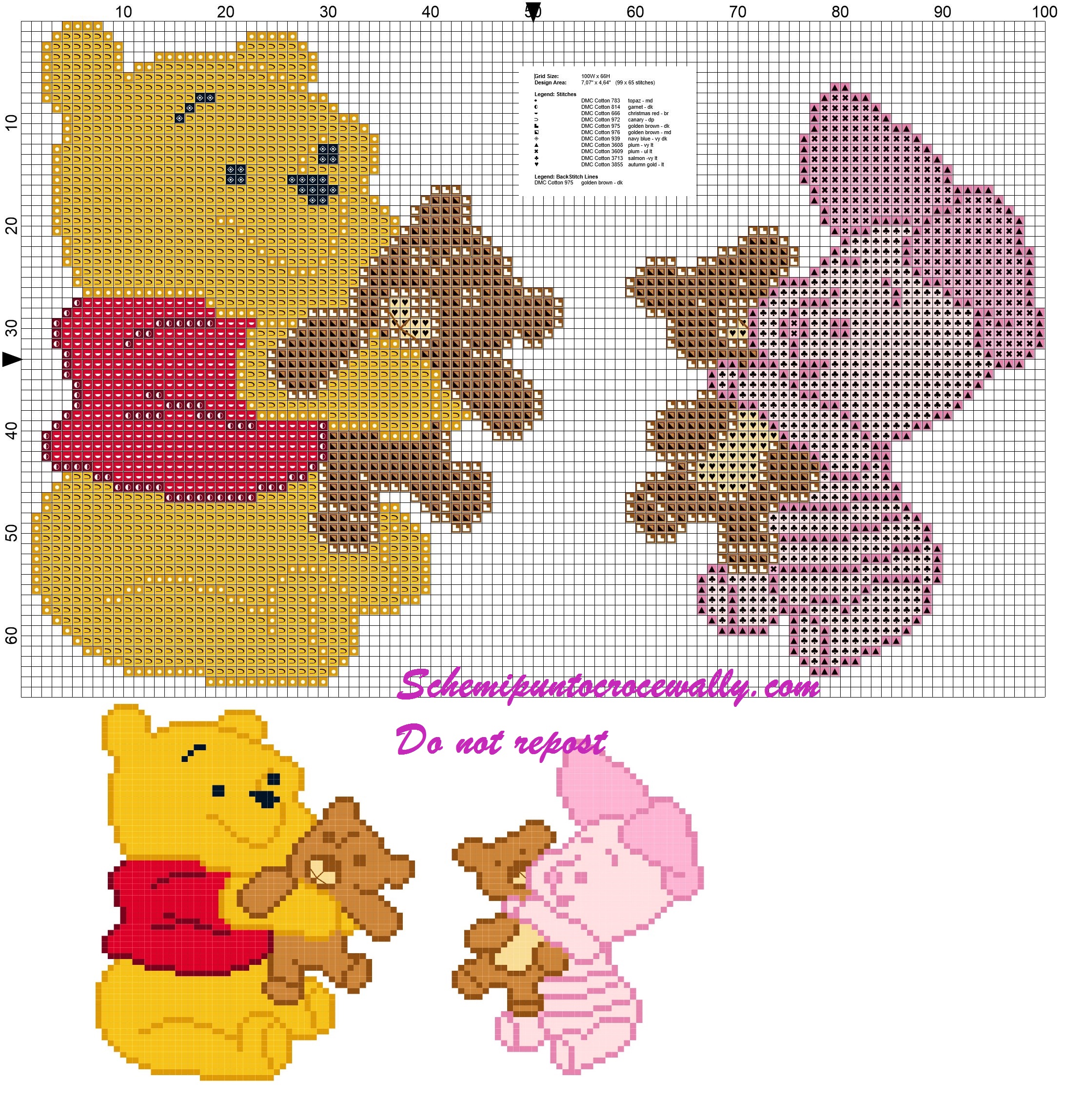 Winnie the Pooh e Pimpi con orsetti schema punto croce
