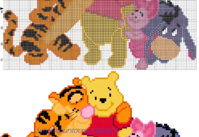 Winnie the Pooh e amici abbracciati schema punto croce