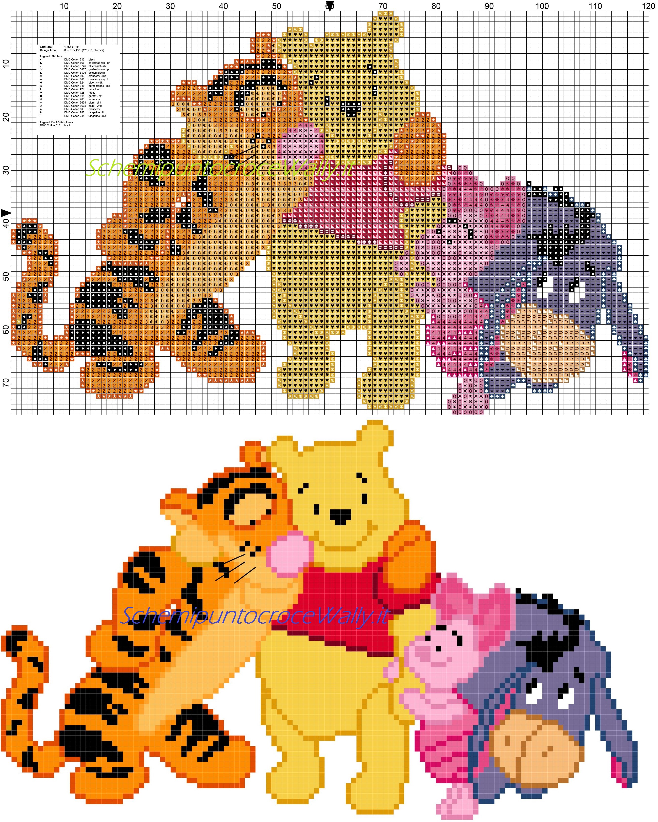 Winnie the Pooh e amici abbracciati schema punto croce