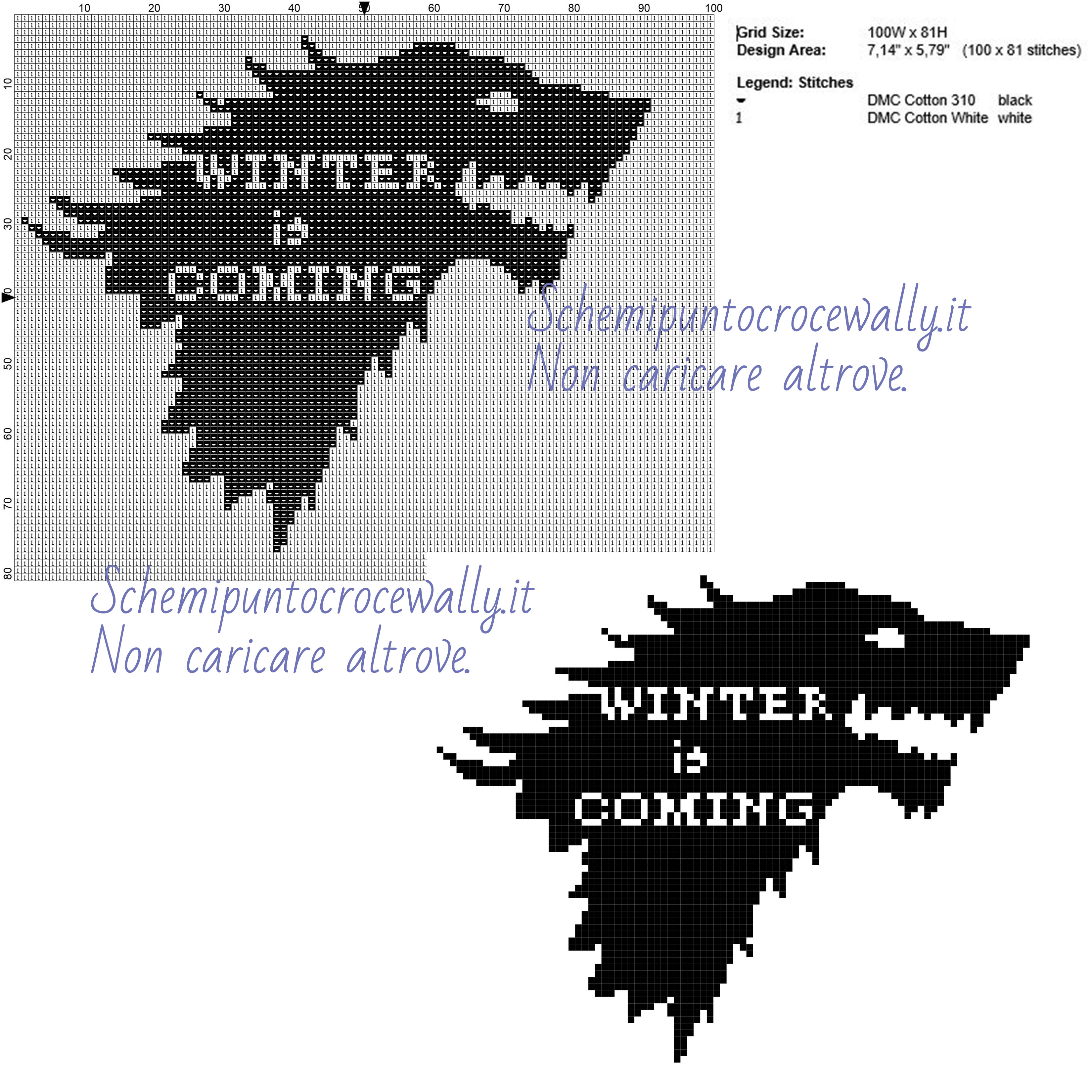 Winter is Coming schema punto croce gratis di Game of Thrones 100x80 2 colori