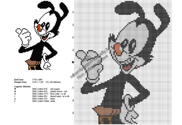 Yakko personaggio Animaniacs schema ricamo punto croce