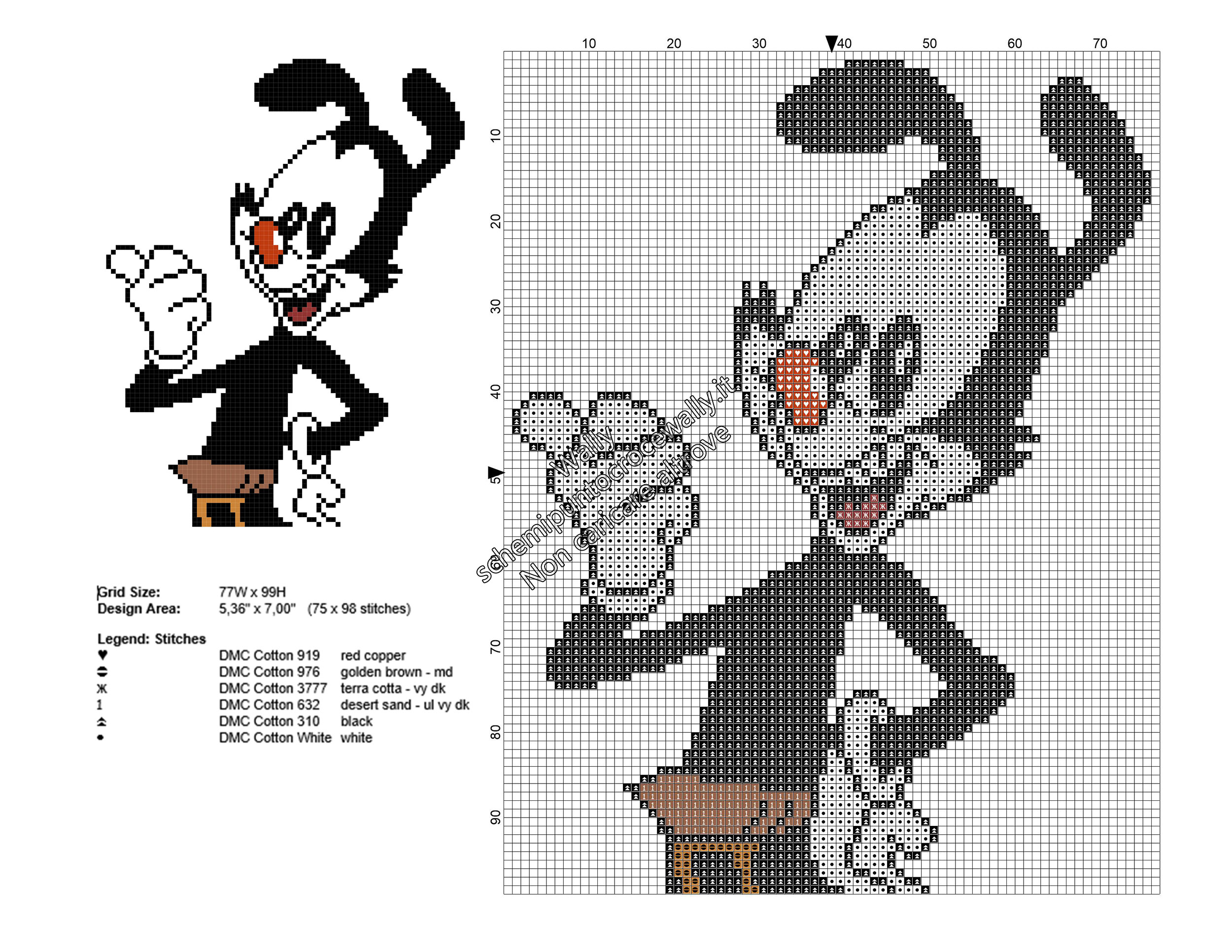 Yakko personaggio Animaniacs schema ricamo punto croce