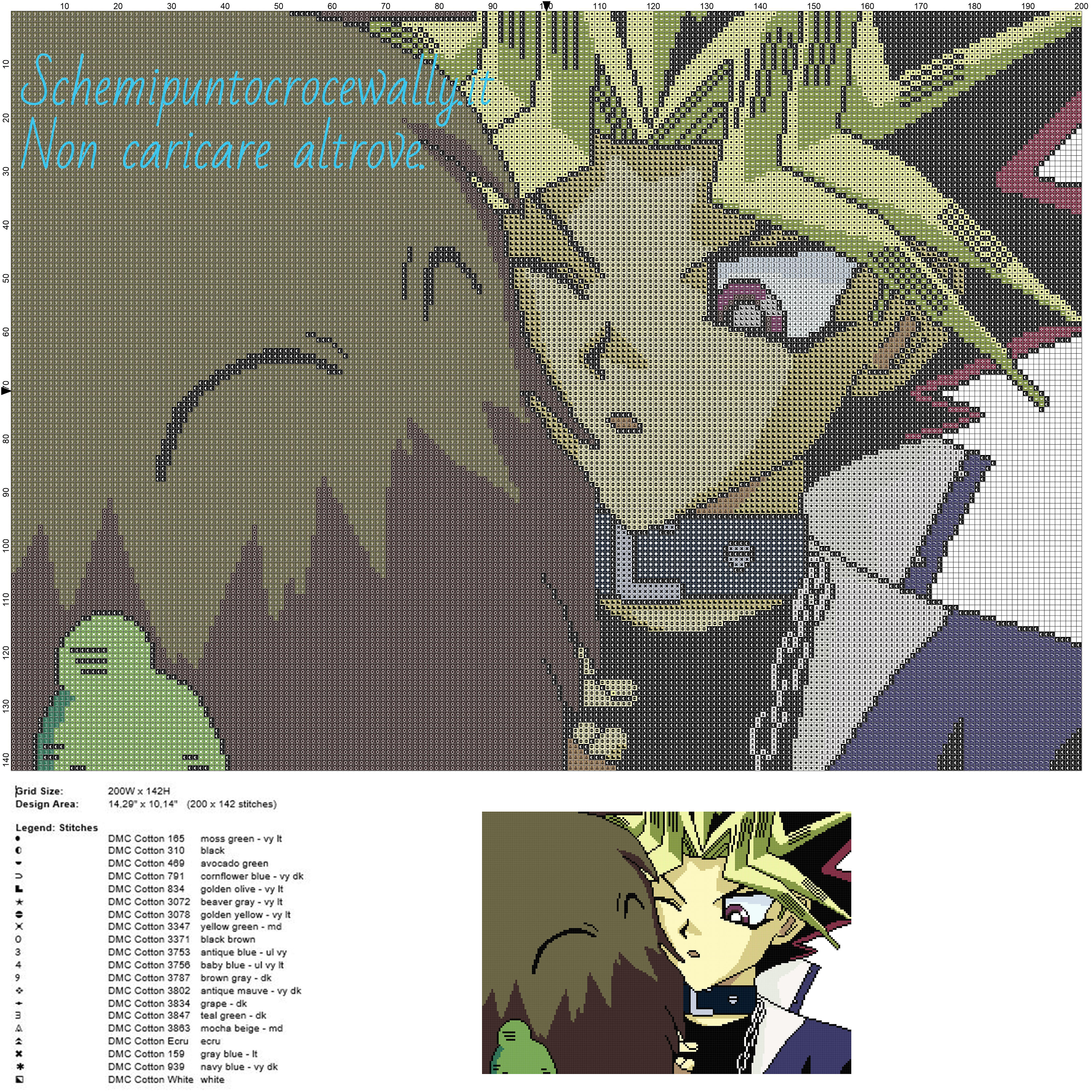 Yu Gi Oh e Kuriboh schema gratis a punto croce 200x142 20 colori