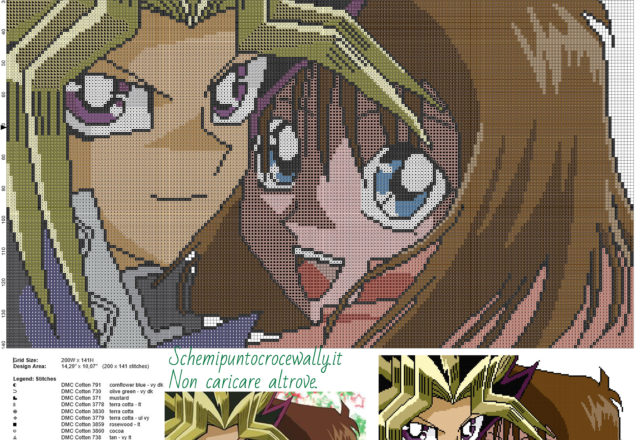 Yu Gi Oh e Tea schema gratis punto croce 200x141 23 colori