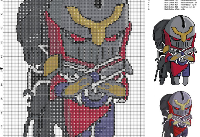Zed (League of Legends) schema gratis punto croce 100x137 13 colori