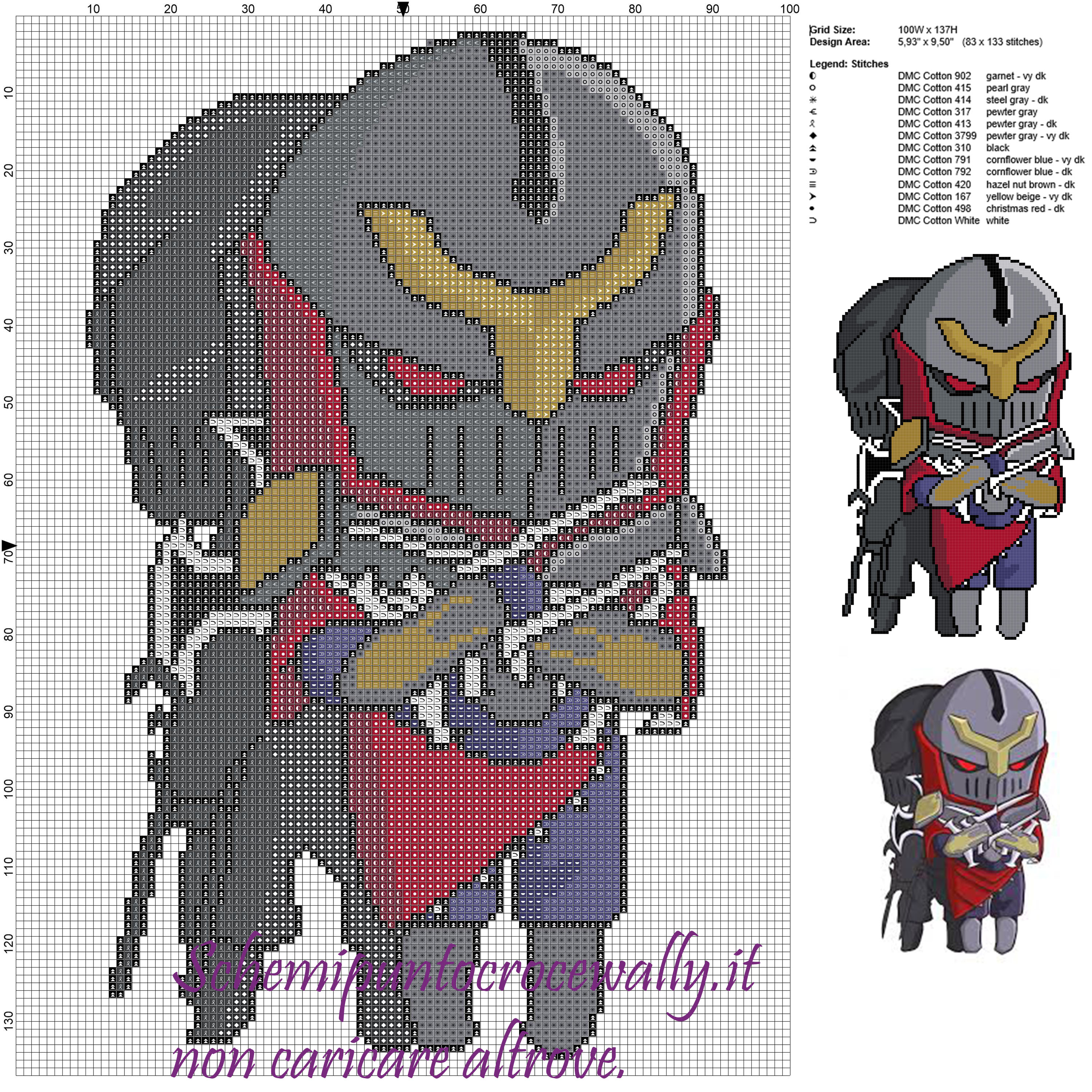 Zed (League of Legends) schema gratis punto croce 100x137 13 colori