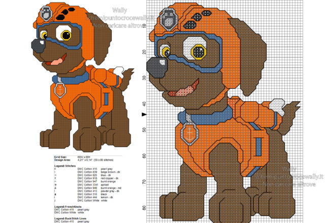 Zuma dei Paw Patrol schema punto croce gratis 59x86