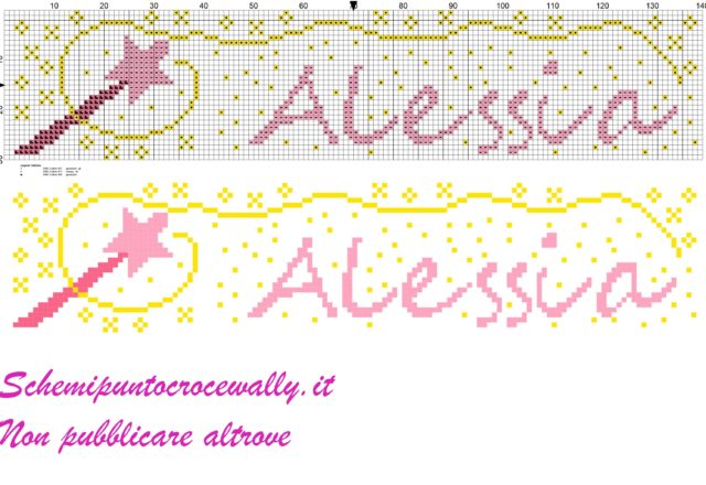 alessia nome con bcchetta magica schema punto croce