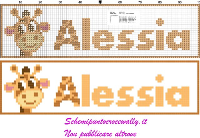 alessia nome con giraffa schema punto croce