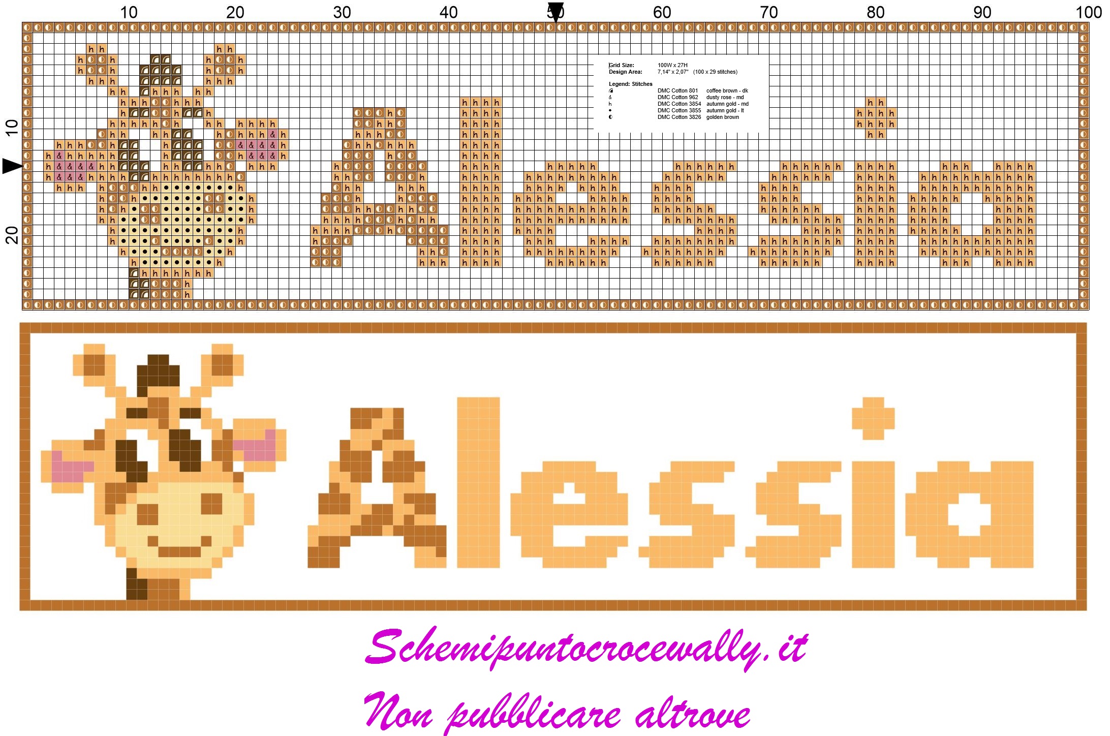 alessia nome con giraffa schema punto croce