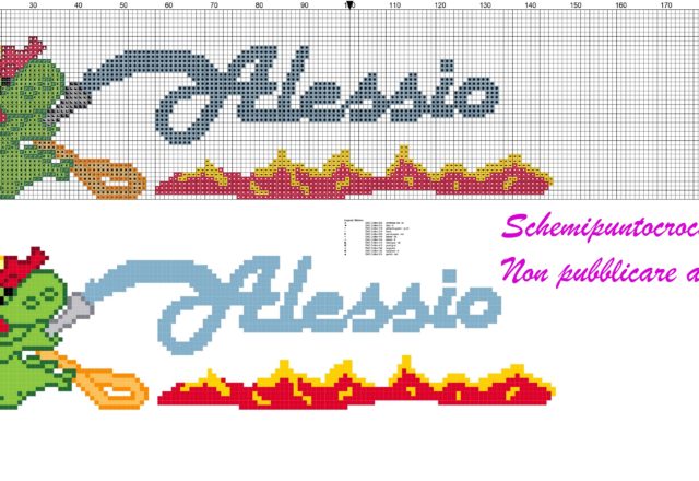 alessio nome con grisù schema punto croce