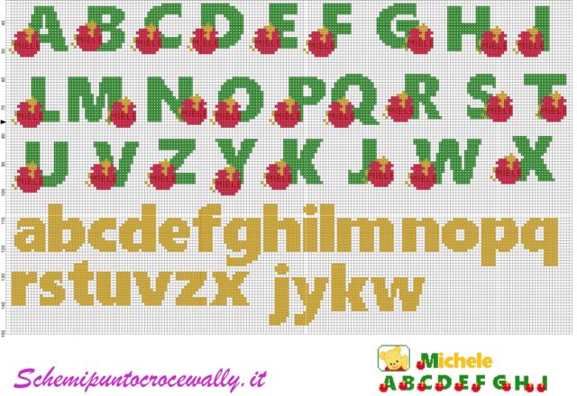 alfabeto winni con miele schema punto croce gratis