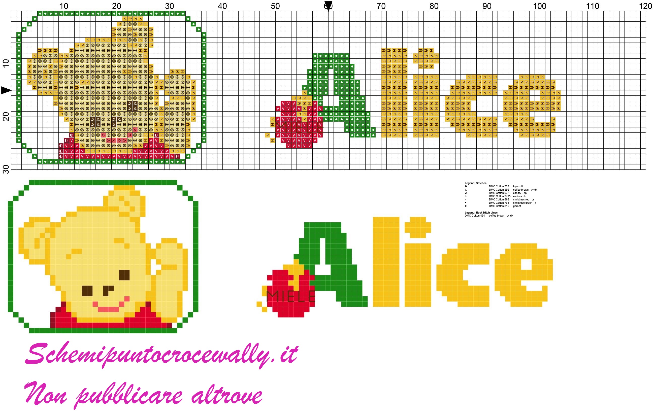 alice nome con baby winnie the pooh schema punto croce