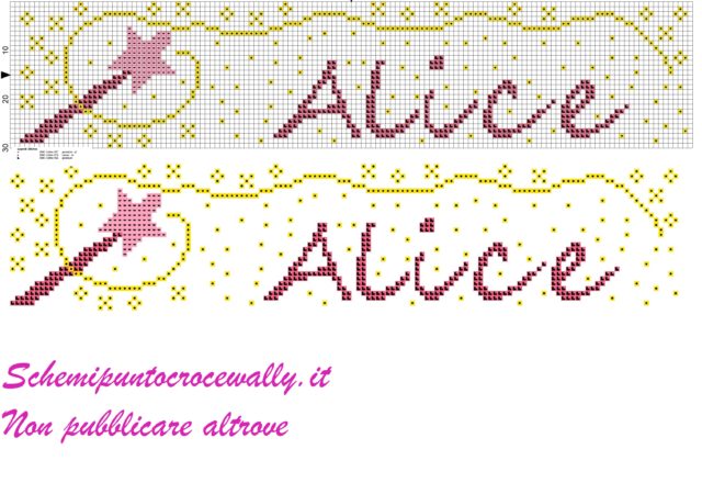 alice nome con bacchetta magica schema punto croce