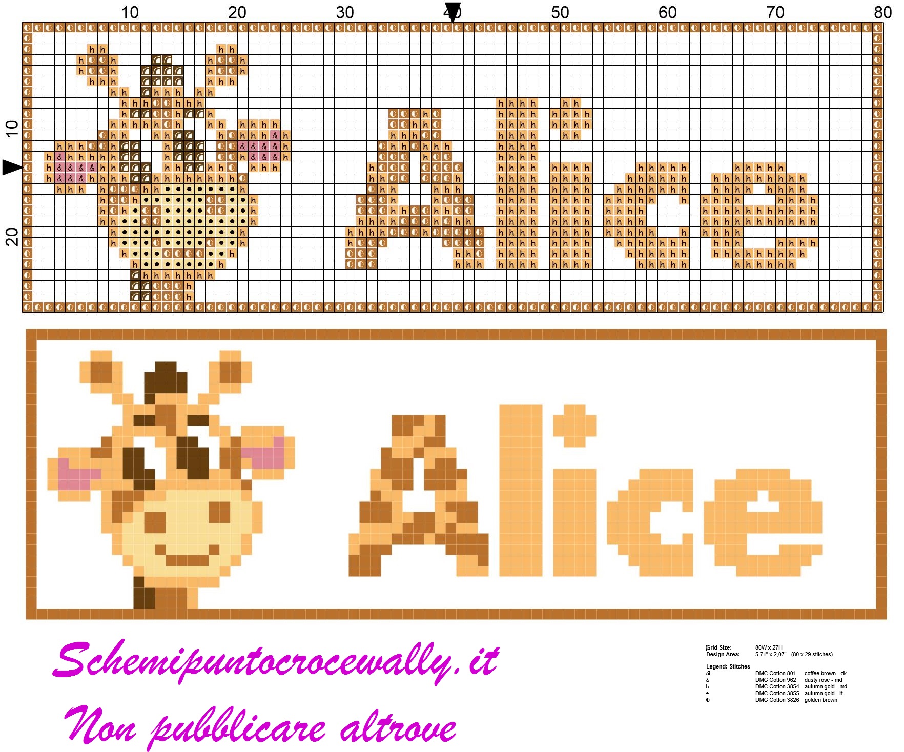 alice nome con giraffa schema punto croce