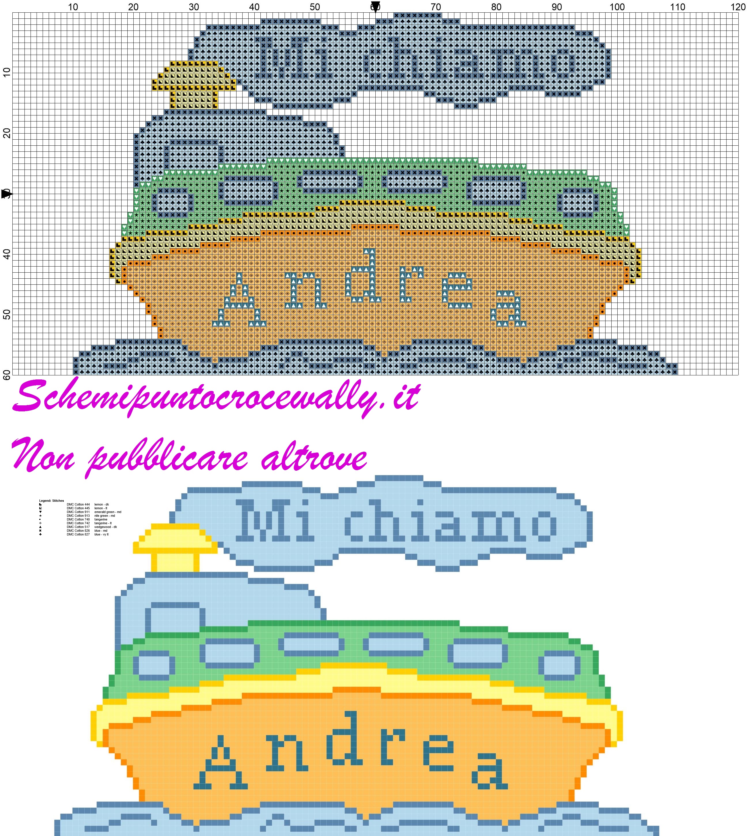 andrea nome con nave schema punto croce