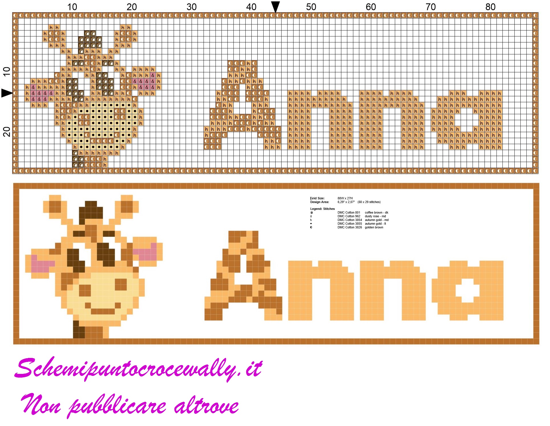 anna nome con giraffa schema punto croce
