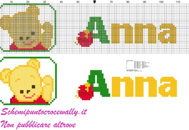 anna nome con winnie the pooh schema punto croce