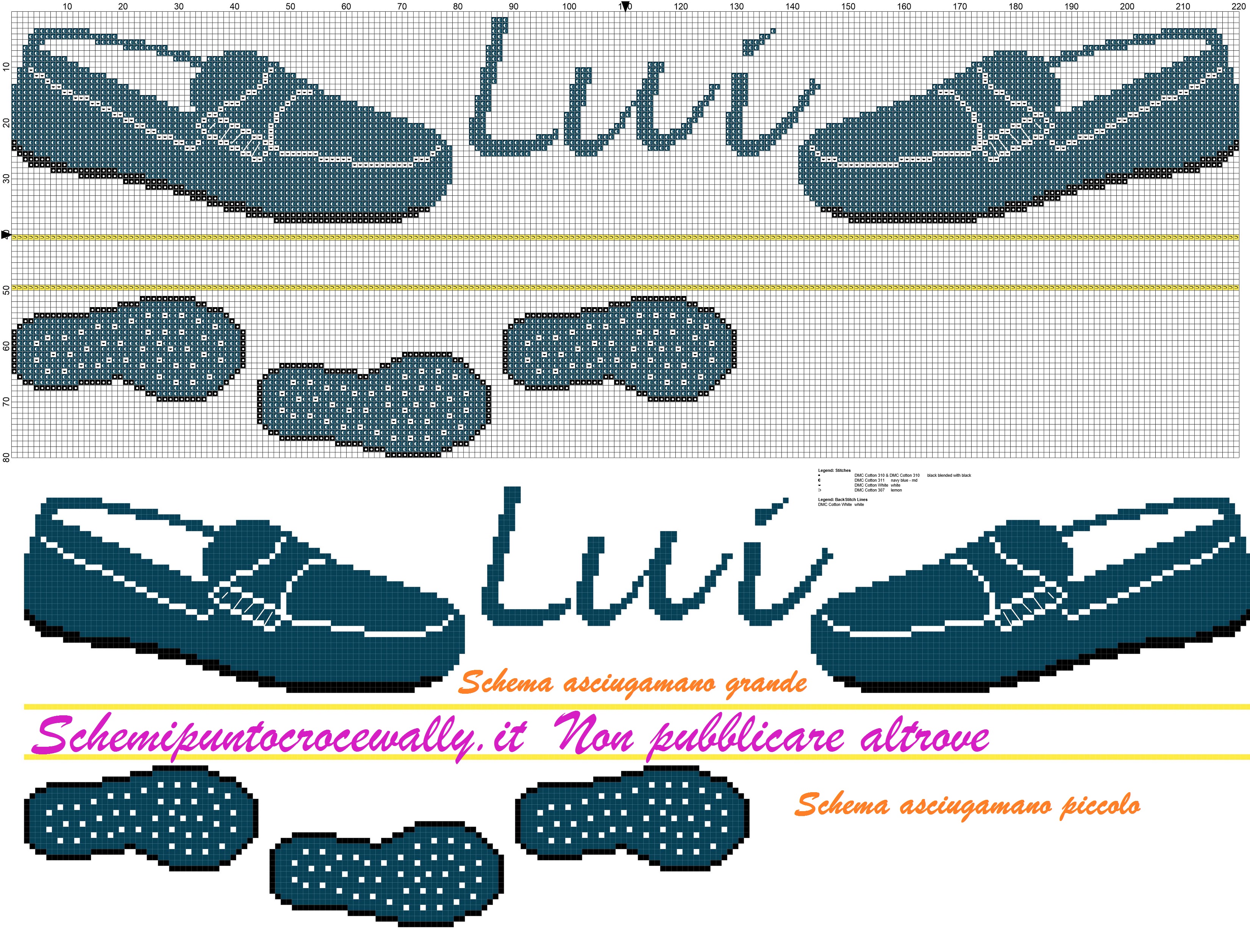 asciugamano lui con scarpe mocassini e orme schema punto croce