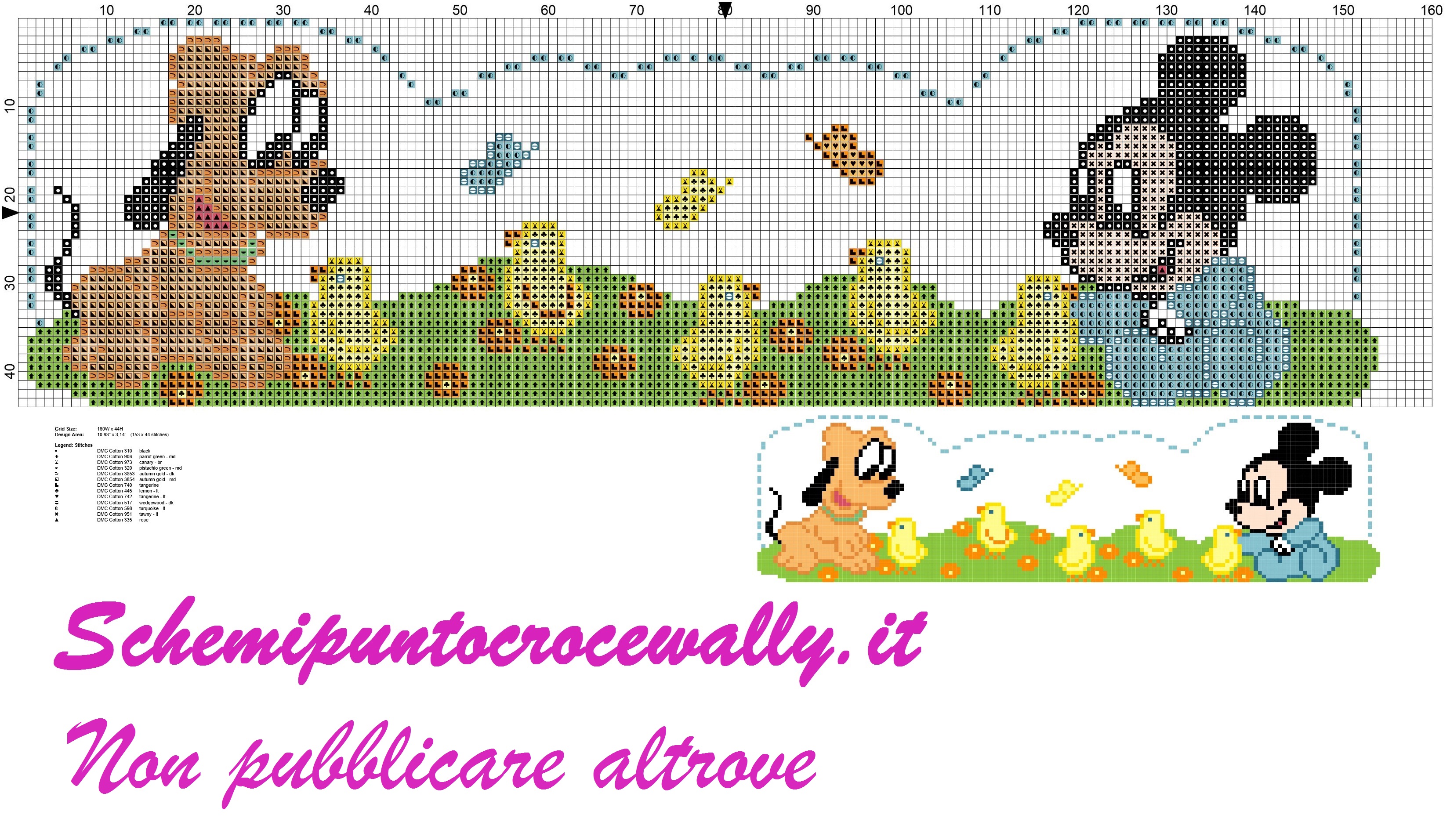 baby Topolino Pluto e pulcini schema punto croce per lenzuolino