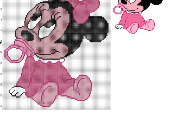 baby minnie con ciuccio schema punto croce