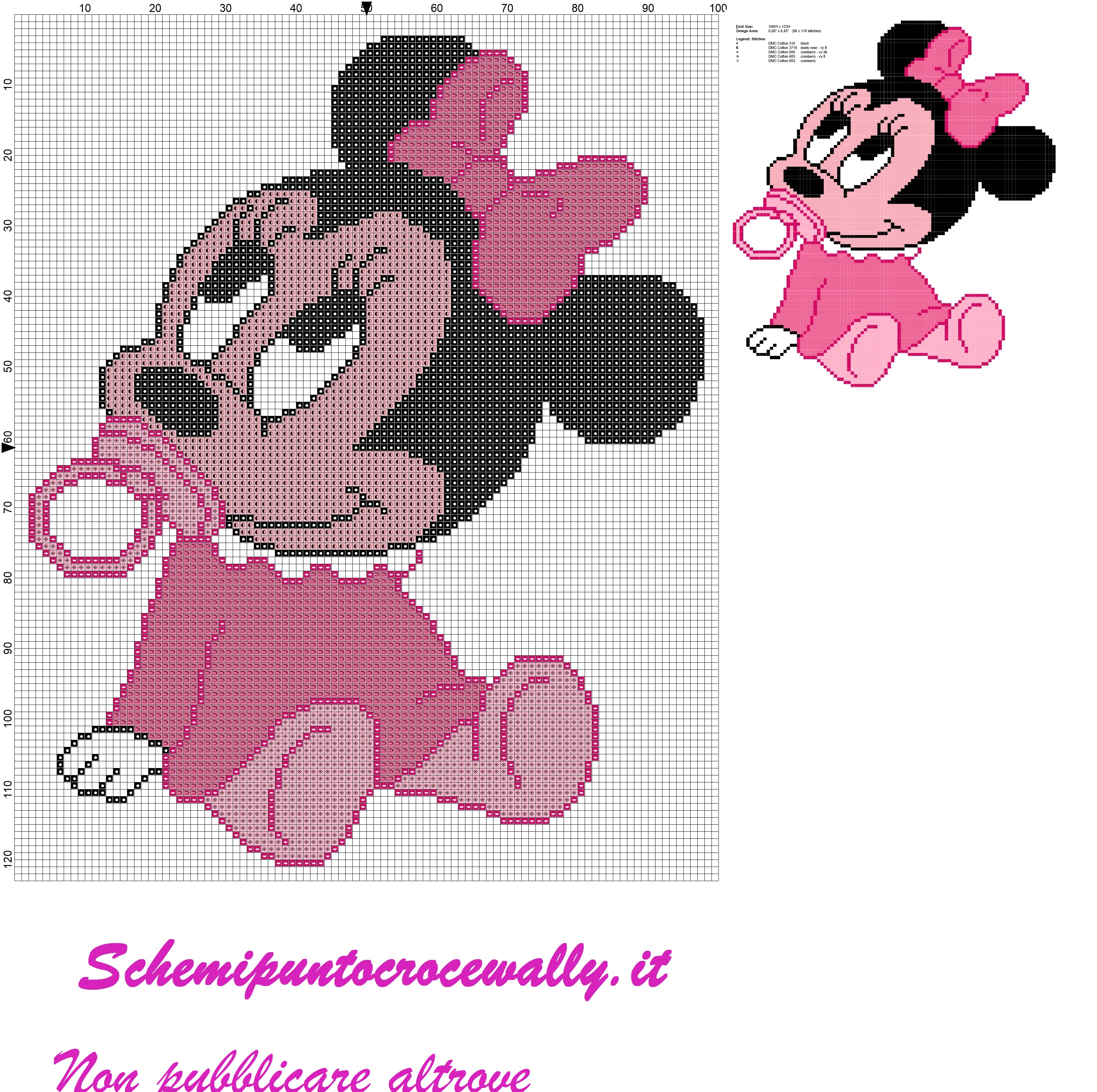 baby minnie con ciuccio schema punto croce