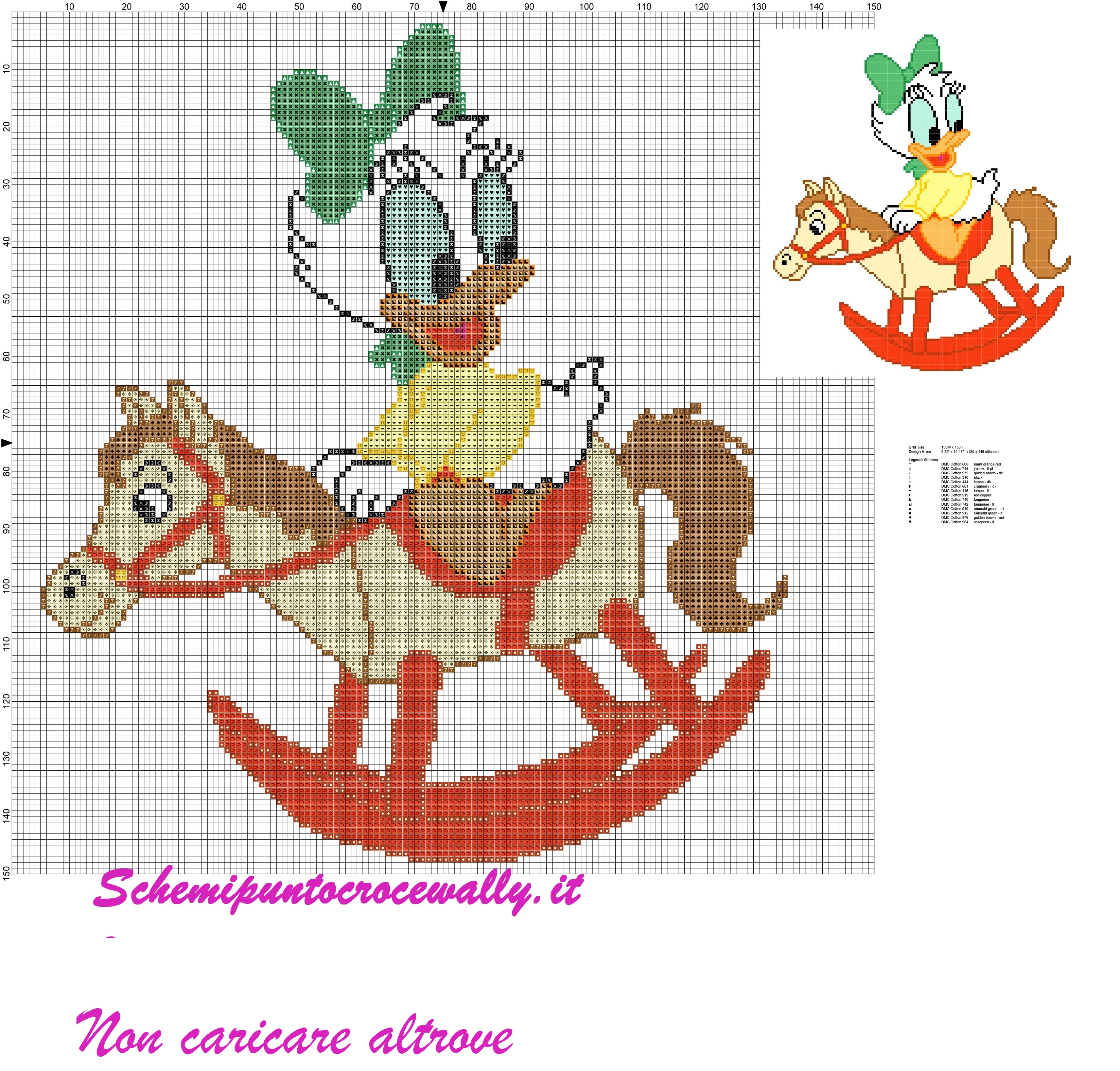 baby paperina con cavallino a dondolo schema punto croce