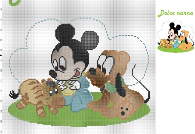 baby topolino pluto e zebra schema punto croce per copertina