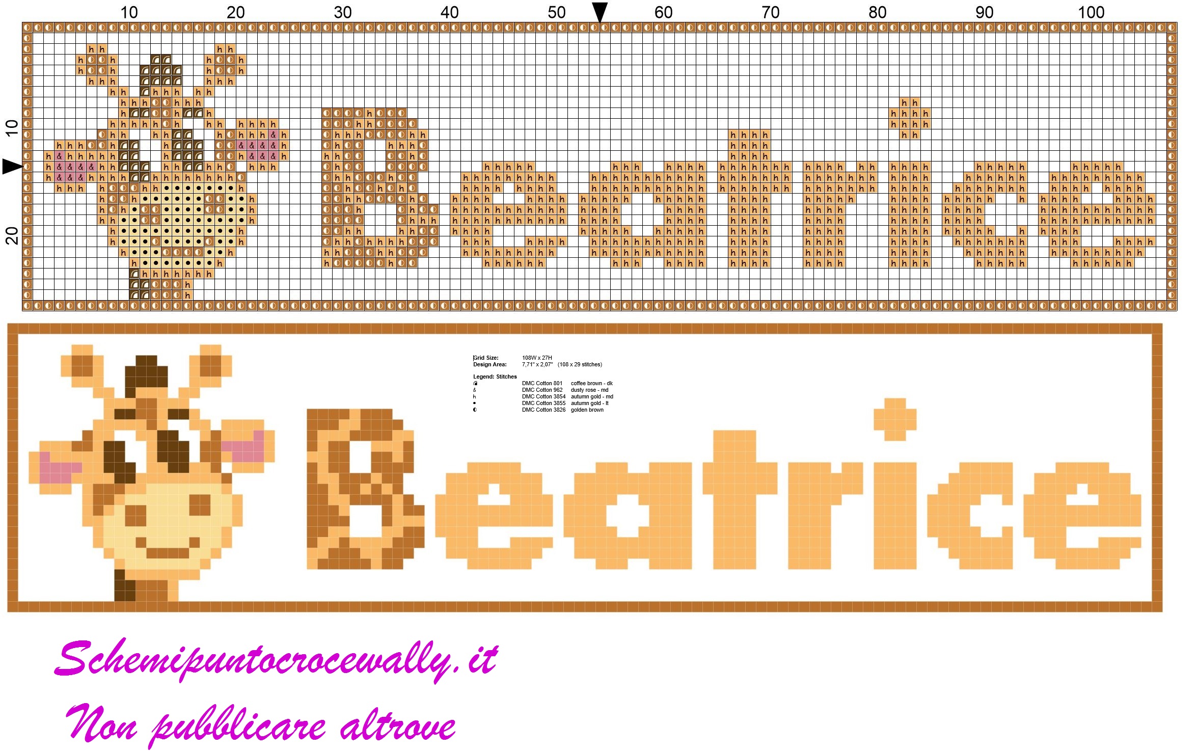 beatrice nome con giraffa schema punto croce