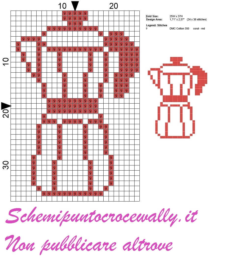 caffettiera monocolore schema punto croce