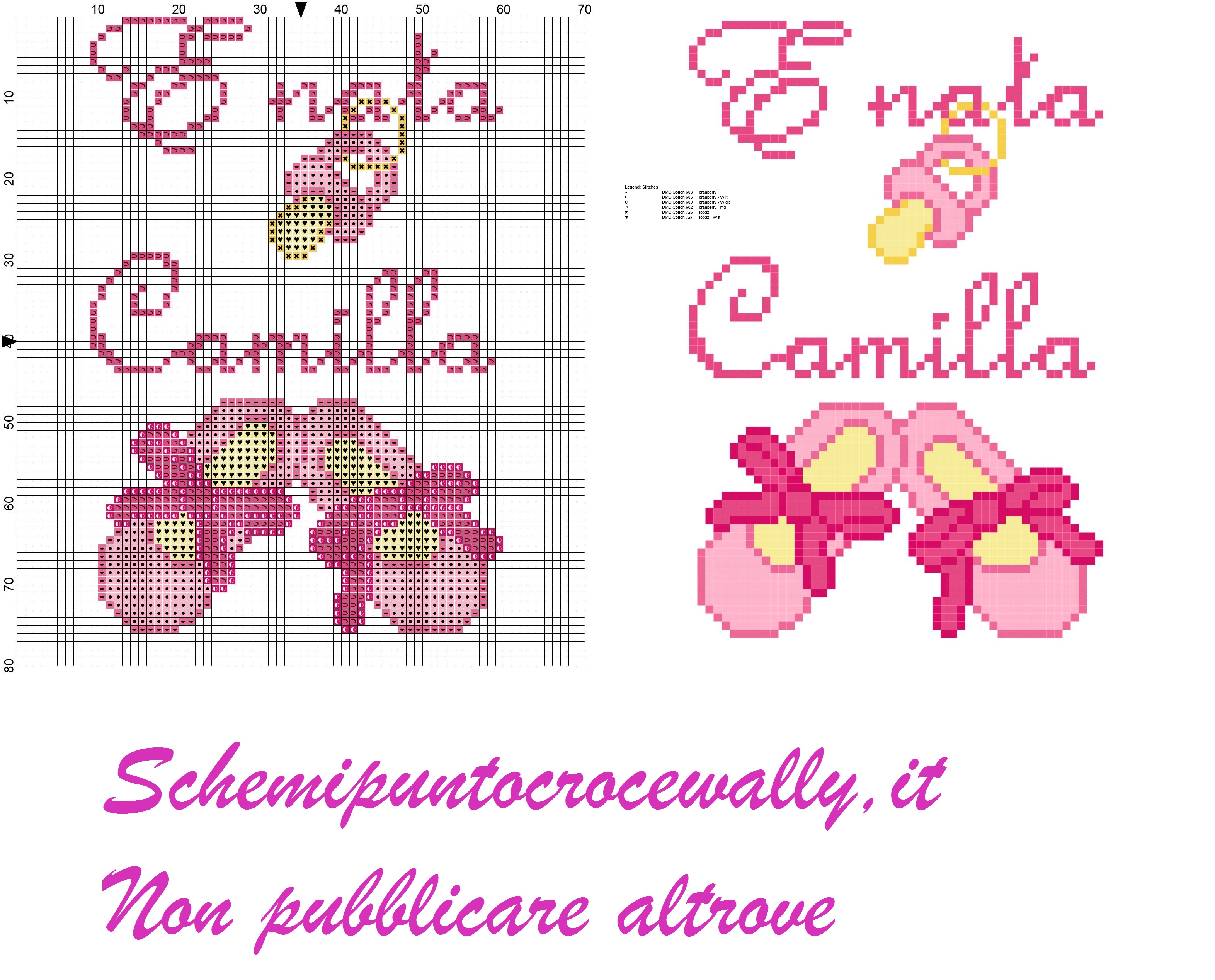 camilla è nata con ciuccio e scarpette schema punto croce