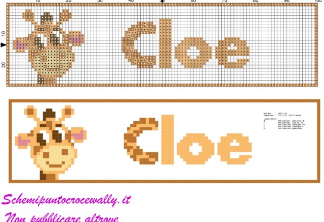 cloe nome con giraffa schema punto croce