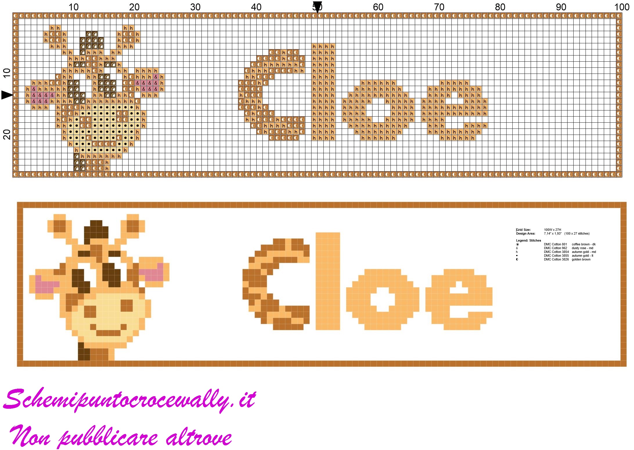 cloe nome con giraffa schema punto croce