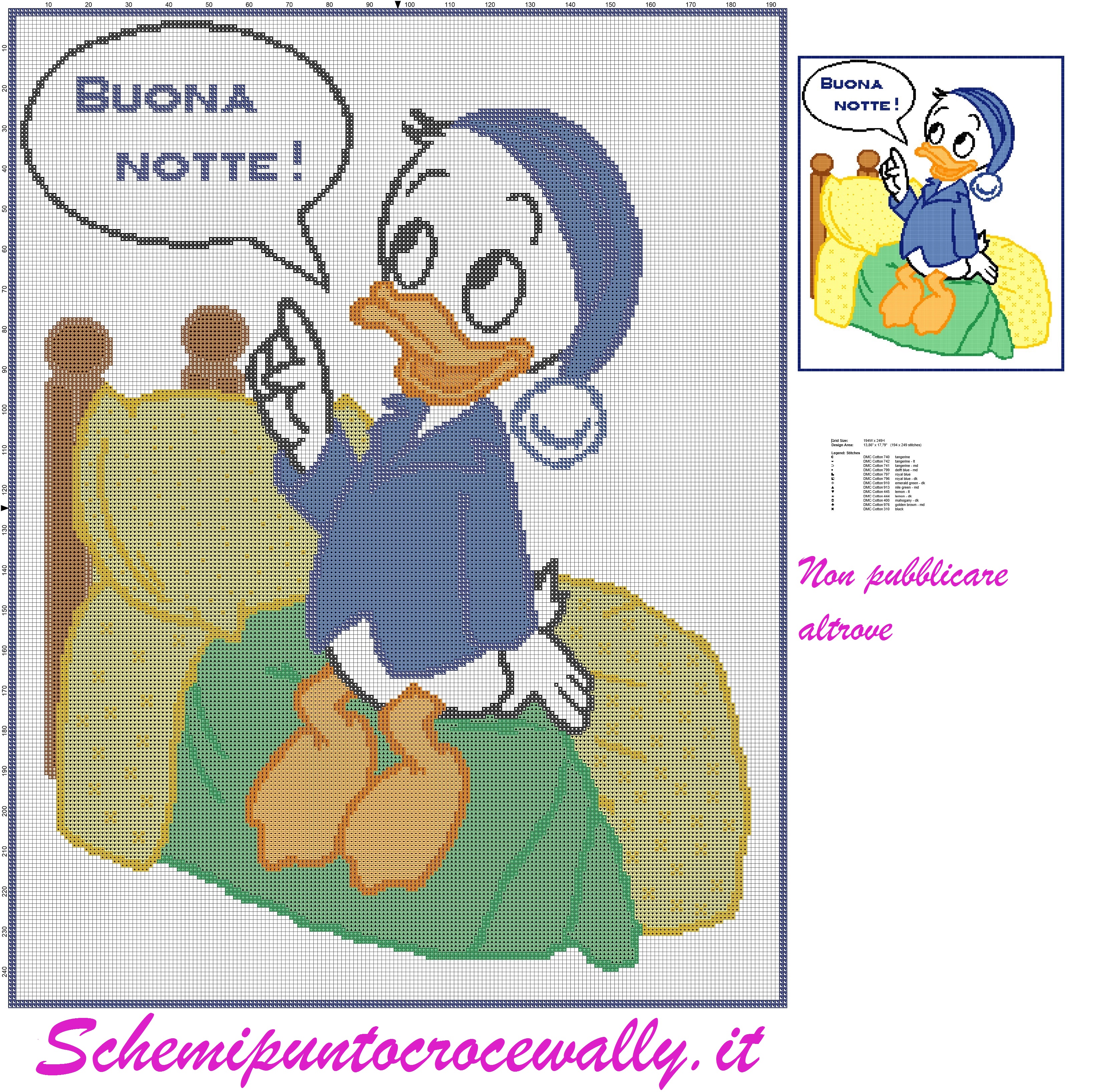 copertina per lettino con qui che augura buona notte schema punto croce