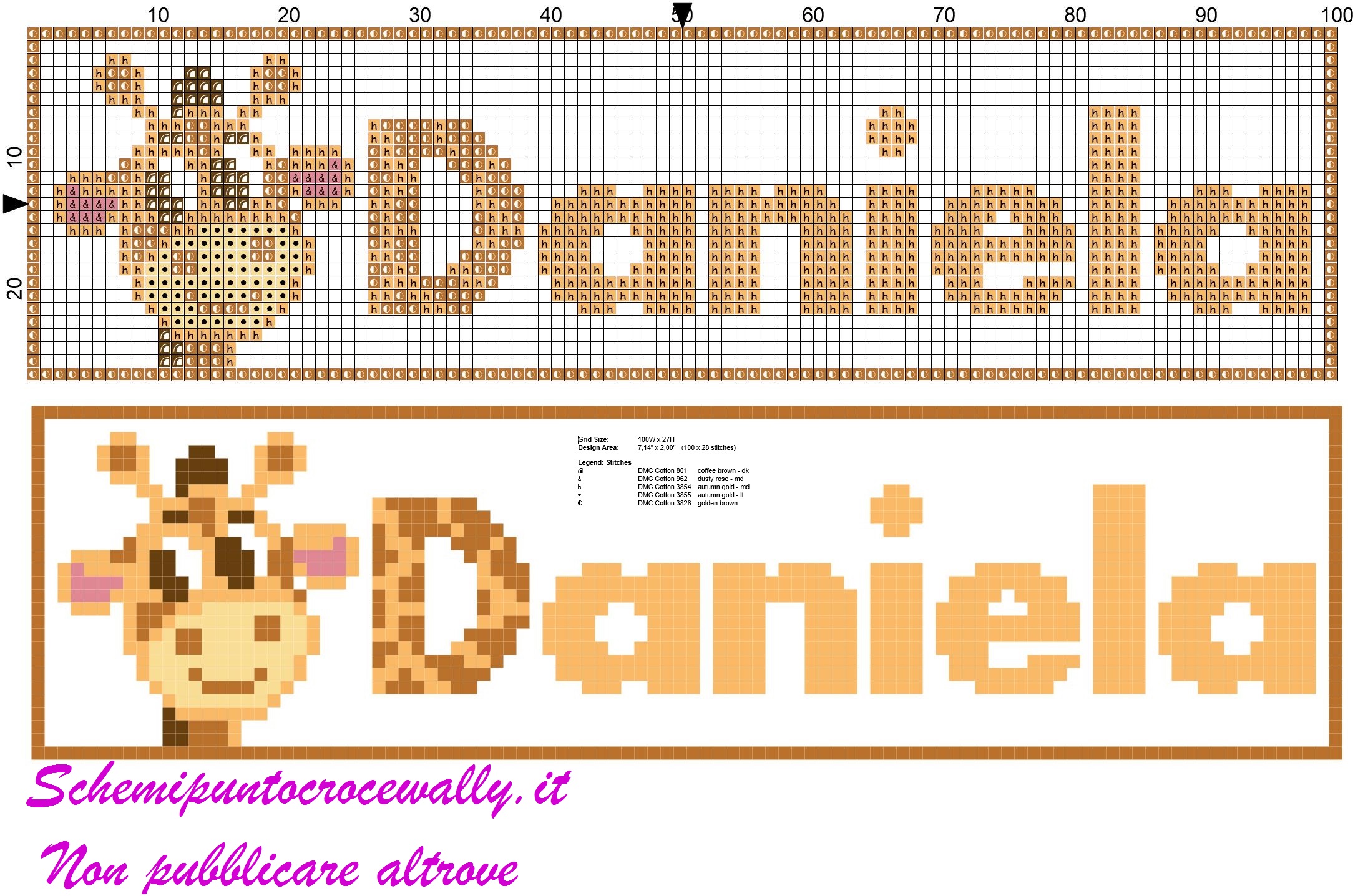 daniela nome con giraffa schema punto croce
