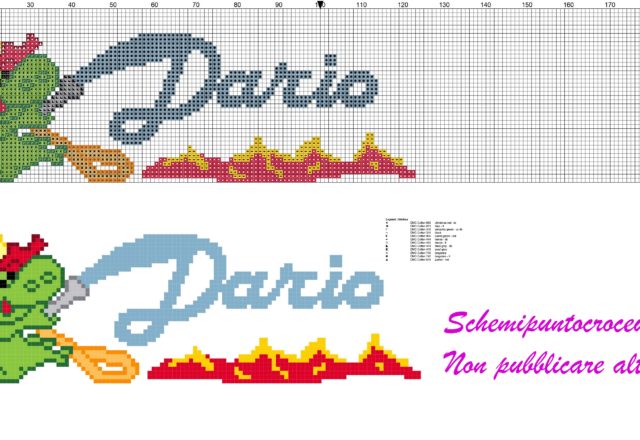 dario nome con grisù schema punto croce