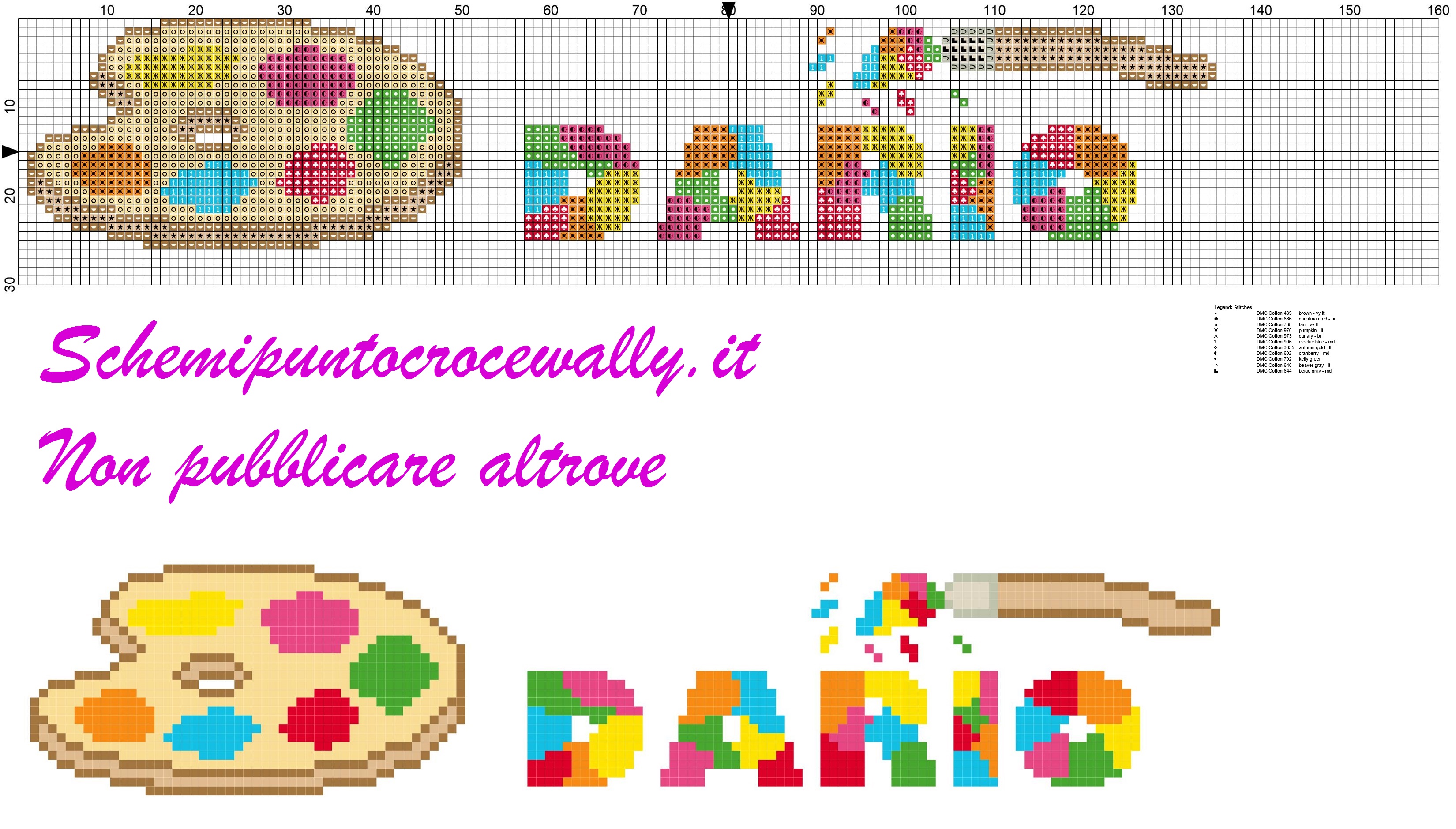 dario nome con tavolozza e pennello schema punto croce