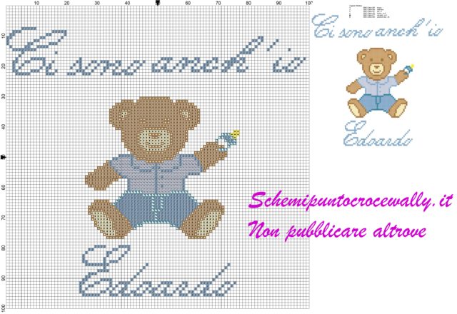 edoardo ci sono anch’ io schema punto croce orsetto con pigiamino