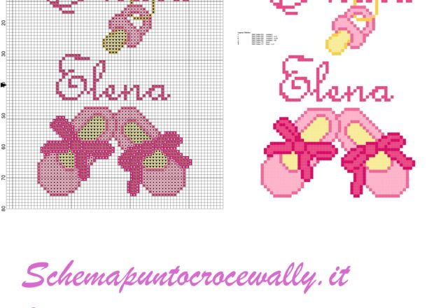 elena è nata con ciuccio e scarpette schema punto croce