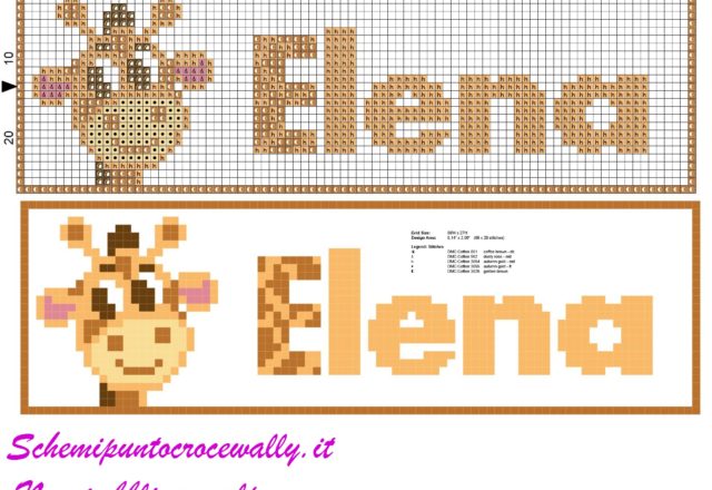 elena nome con giraffa schema punto croce