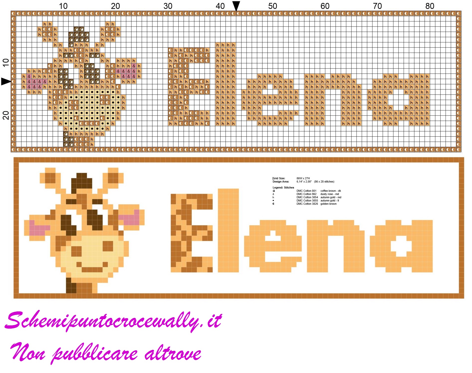 elena nome con giraffa schema punto croce