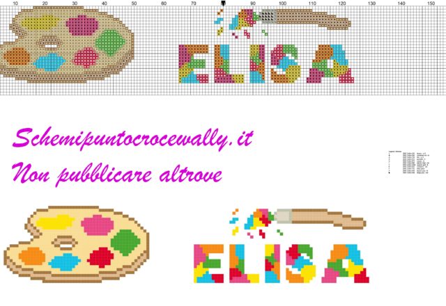 elisa con tavolozza e colori schema punto croce