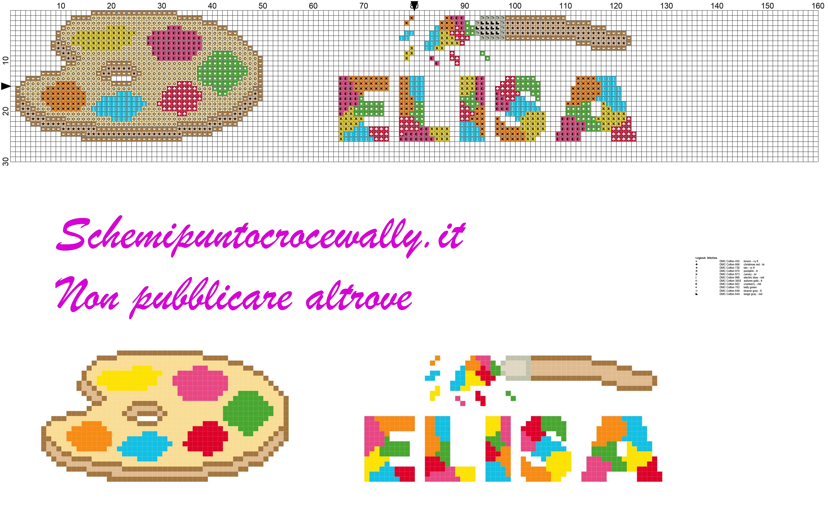 elisa con tavolozza e colori schema punto croce