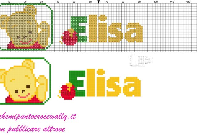 elisa nome con baby winnie the pooh schema punto croce