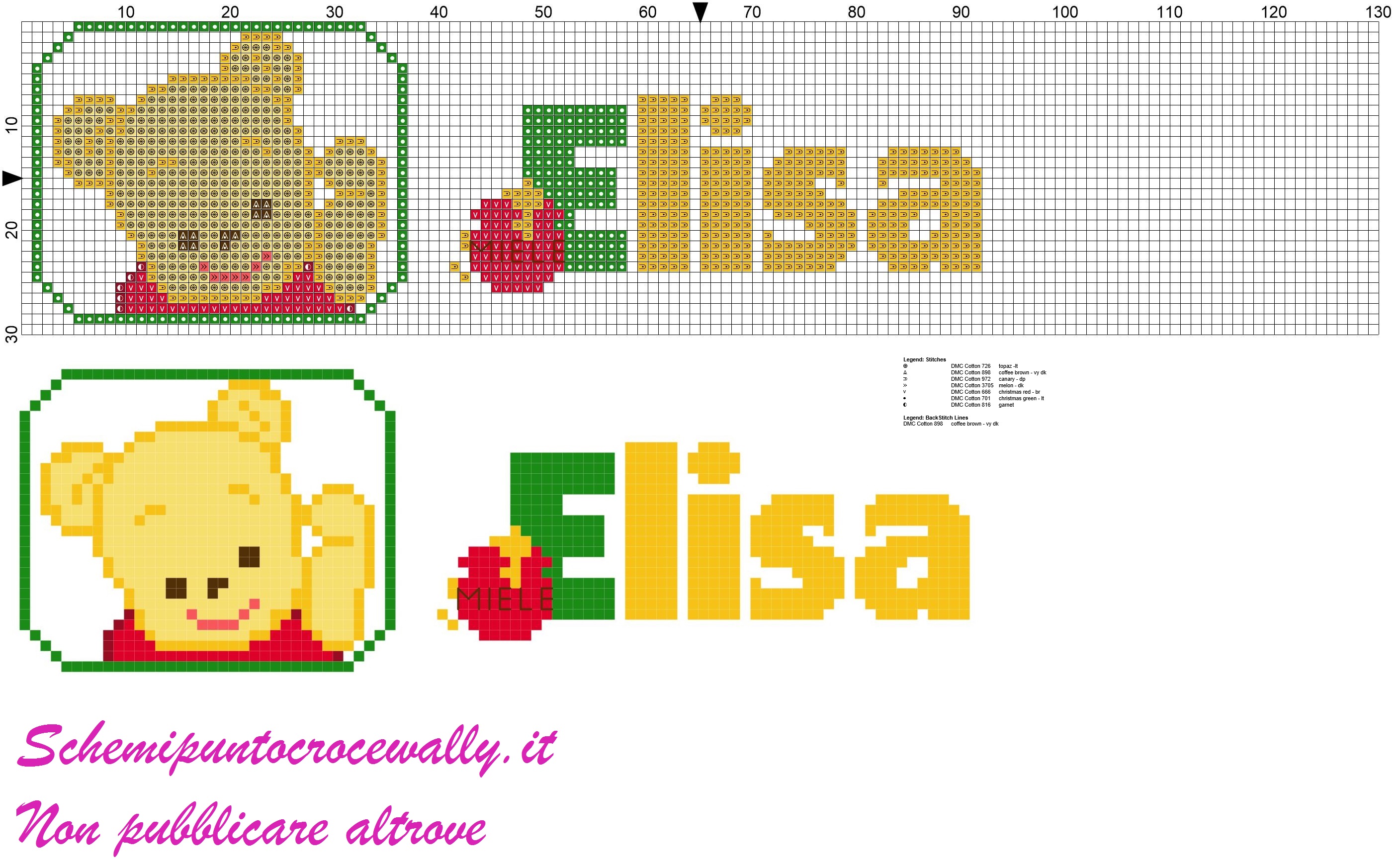 elisa nome con baby winnie the pooh schema punto croce