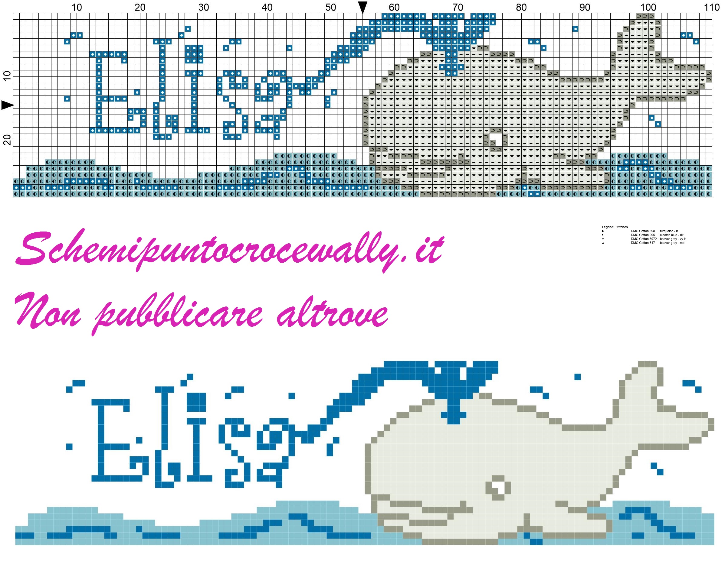 elisa nome con balena schema punto croce